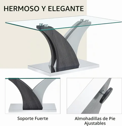 Vista 4 de Mesa de centro rectangular de vidrio para sala de estar, mesa central transparente moderna de 39 pulgadas, mesa de sala de estar de vidrio templado