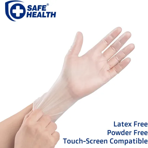 Vista 2 de Safe Health Vinyl Exam Disposable Gloves, Free of Latex & Powder, Clear, 3.5 Mil, Medical Grade