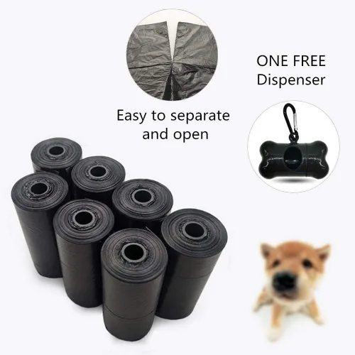 Vista 5 de Bolsas de excremento de perro al por mayor Bolsas desechables para residuos de mascotas con dispensador 120 bolsas 8 rollos+1 dispensador negro U08