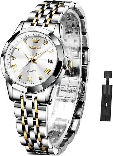 Vista 10 de Relojes de pulsera OLEVS para mujer, reloj pequeño de acero inoxidable para mujer, reloj de moda analógico de cuarzo para damas Classic Elegant Azul
