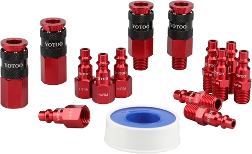 Vista 8 de YOTOO Kit de Acoplador de Aire Universal y Enchufe Industrial, 15 Piezas de Accesorios de Manguera de Aire de Conexión Rápida de Aluminio Duraderos