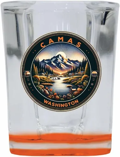 Vista 5 de Camas Washington Souvenir - Vaso de chupito cuadrado de 2 onzas, base azul, paquete de 2