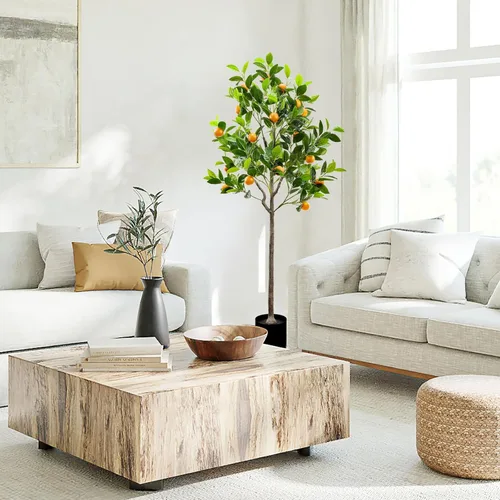 Vista 6 de Gresorth - Árbol de naranja artificial de 4.59 pies para decoración de plantas verdes Fruta realista, con maceta de plástico, hojas realistas