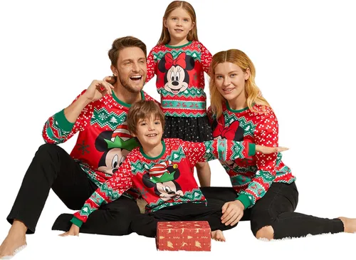 Vista 2 de Disney Sudaderas navideñas a juego para la familia, para niños y niñas, divertidas sudaderas navideñas de Minnie Mickey para la nieve