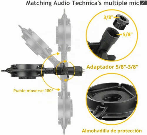 Vista 4 de Audio Technica AT2020 - Soporte de micrófono AT2020, soporte de tijera de suspensión con soporte de amortiguador, filtro pop, abrazadera resistente