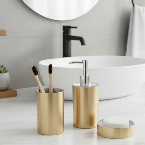 Vista 8 de Bandeja dispensadora de taza de jabón de oro cepillado dorado Draining soap bar holder, for bath and kitchen sink, countertop, modern decor, Gold