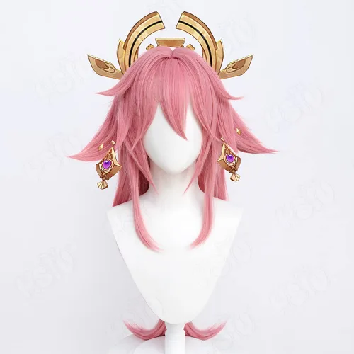 Vista 6 de Soft Cat Brand Yae Miko cosplay wig Genshin Impact Cosplay Wig Pomelo pink long hair Synthetic Hair Free wig Cap Yae Cosplay
