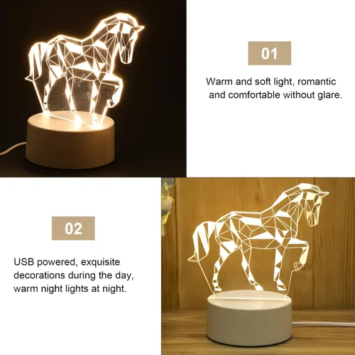 Vista 4 de Baluue Luz nocturna LED 3D, luz de ambiente de animales para niños, juguetes de cumpleaños, iluminación de ilusión visual USB para dormitorio, sala