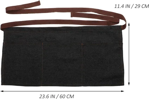 Vista 3 de Delantal de cintura con 3 bolsillos, delantal de camarera de mezclilla para mujeres y hombres, medio delantal para camarero comercial, con correas