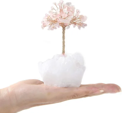Vista 13 de KALIFANO Amatista natural (más de 100 piedras preciosas!) Árbol de cristal de chakra con base de racimo de cuarzo, árbol de dinero bonsái Feng Shui