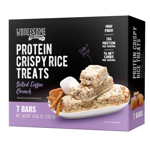 Vista 12 de Barritas de Arroz Crujiente de Proteína, 15g de Proteína, 3g-7g de Carbohidratos Netos, Bajo en Carbohidratos, Esponjoso, Suave, Gomoso, Sin Gluten