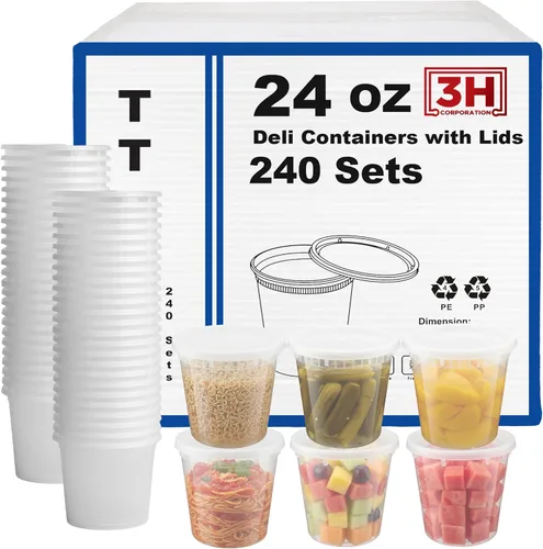 Vista 10 de Recipientes de plástico de 8 onzas con tapas (48 juegos/96 piezas) recipientes de sopa de plástico sin BPA con tapas, aptos para microondas
