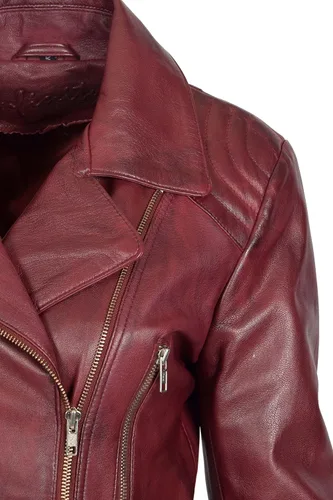 Vista 5 de Chaqueta casual Celia Borgoña con cinturón de cuero real para mujer