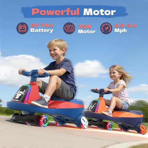 Vista 2 de ANPABO - Coche eléctrico de 6 V 7 AH para niños, 2 plazas, motor de 75 W Azul