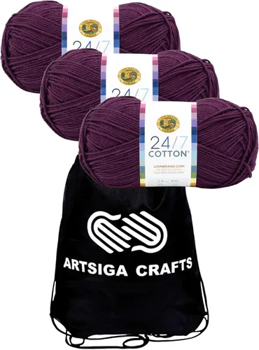 Vista 19 de Lion Brand 24/7 Algodón Blanco 761-100 (6-Carrillos - Mismo Lote de Tinta) Hila Gruesa Media #4 de Algodón para Crochet y Tejido con Bolsa
