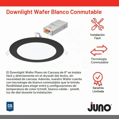 Vista 2 de Juno Luz empotrable LED de 6 pulgadas, CCT 5 en 1, borde plano ultrafino Negro mate