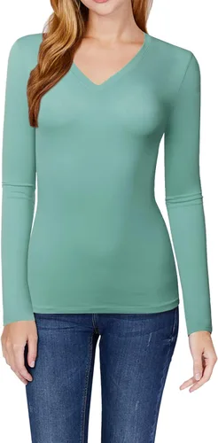 Vista 4 de STARJJ Camiseta básica de manga larga con cuello en V y cuello redondo para mujer (S-2XL)