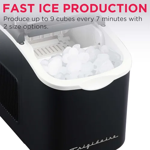 Vista 4 de FRIGIDAIRE Máquina de hacer hielo compacta retro, hielo bala, 26 libras por día (negro)