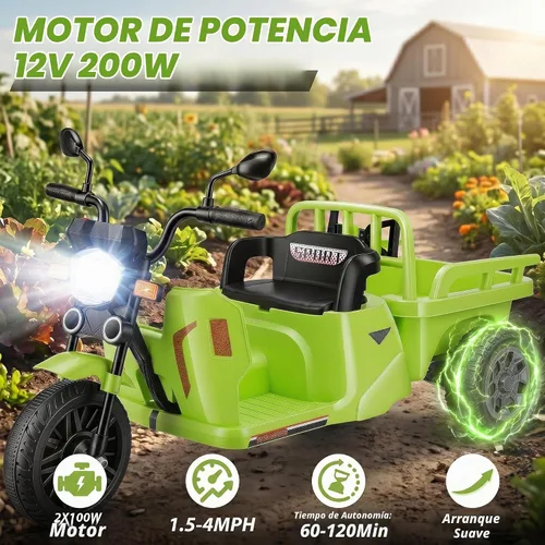 Vista 4 de Hikole Motocicleta eléctrica de 12 V y 3 ruedas para niños a partir de 3 Verde militar