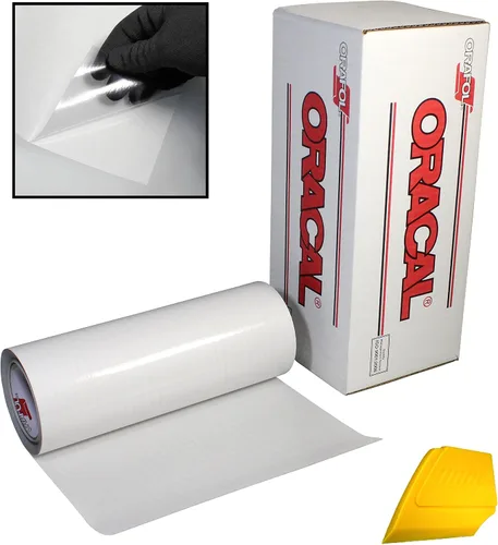 Vista 3 de ORACAL Rollo de cinta de papel de transferencia transparente con espátula amarilla dura (5 pies x 12 pulgadas)