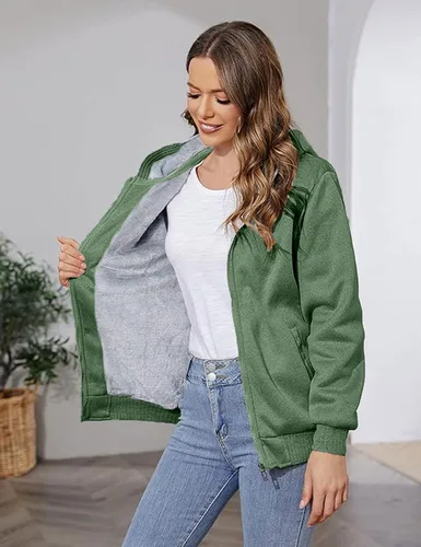 Vista 5 de PUWEI - Sudadera con capucha, con zíper y forro de felpa grueso, para mujer