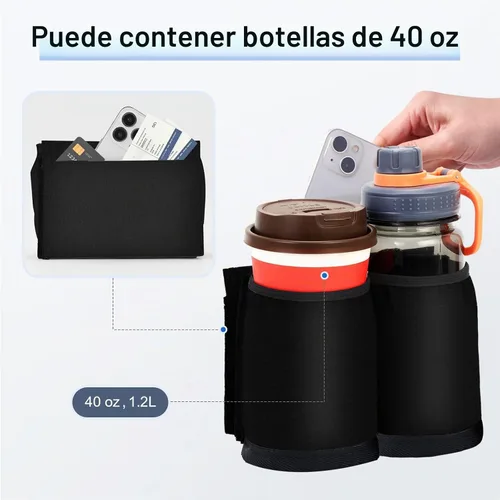 Vista 5 de Portavasos de viaje para equipaje para maletas manos libres, accesorios de viaje, accesorio portavasos para bebidas de equipaje de mano, regalo Negro