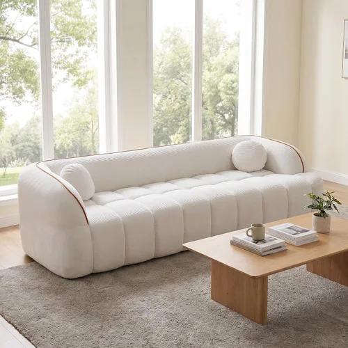 Vista 21 de Sofá de asiento profundo moderno de 3 plazas con patas de madera de abedul, sofá de cuero de 80.25 pulgadas, sofá tapizado suave para sala de estar