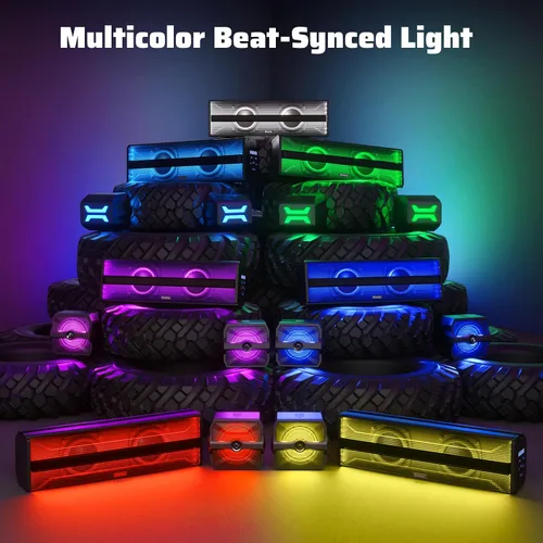 Vista 3 de Ehaho Barra de sonido estéreo UTV de 2.1 canales (subwoofer) y altavoces, barra de sonido Bluetooth ATV de 17 pulgadas con luces RGB, altavoces
