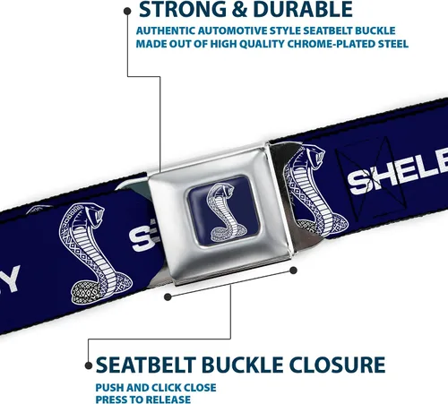 Vista 6 de Buckle-Down Carroll Shelby - Cinturón con hebilla para cinturón de seguridad, Shelby Super Snake Cobra azul marino y blanco, ajustable para hombre