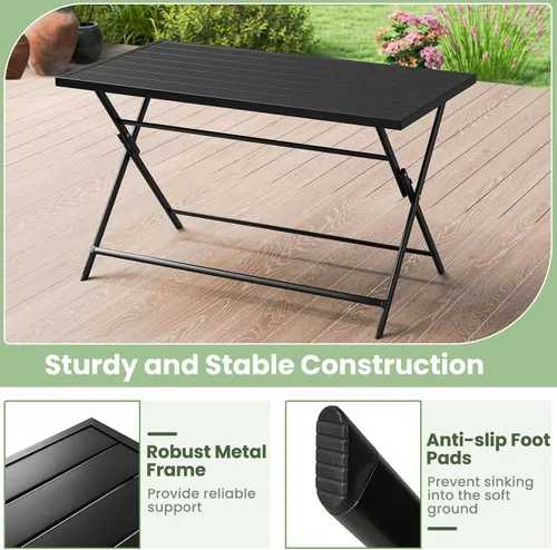Vista 5 de Tangkula Juego de comedor plegable de 5 piezas para 4, mesa de comedor rectangular grande de metal y 4 sillas plegables de patio, mesa y sillas al