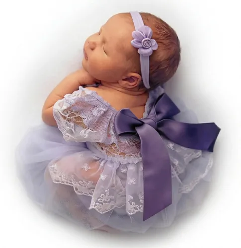 Vista 12 de ForBaysy Accesorios de Fotografía para Recién Nacidos Conjunto de Niña Mameluco de Encaje a Juego con Linda Diadema de Flores Vestido para Recién
