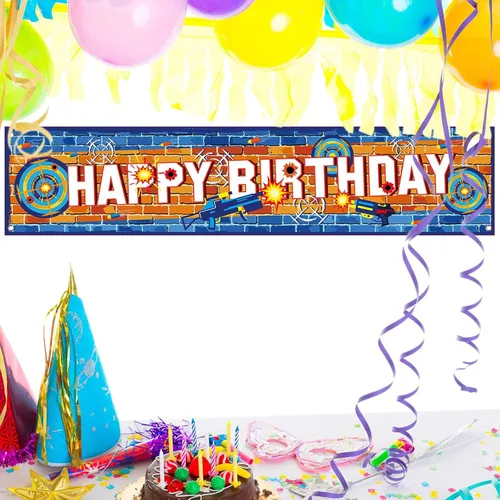 Vista 4 de Cartel de fiesta de batalla de dardos con texto en inglés «Happy Birthday»