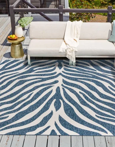 Vista 29 de Unique Loom Outdoor Safari Collection - Alfombra de área - Tsavo (2' x 3' 1", rectangular, azul/marfil)
