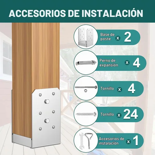 Vista 4 de SPACEEUP Base de poste de 4 x 4, 2 unidades, anclaje interno de poste de 3.5 x 3.5 pulgadas, base de poste ajustable de acero inoxidable para poste