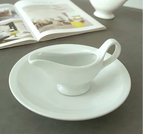 Vista 6 de Salsa, bote de salsa de 9.4 onzas, cuenco de salsa de 9.5 fl oz, plato de cerámica para servir, dispensador blanco (9.4 onzas)