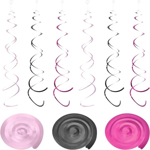 Vista 10 de MECCANIXITY 30 piezas negras colgantes de doble tira para colgar decoraciones de techo de plástico para fiestas de cumpleaños con gancho