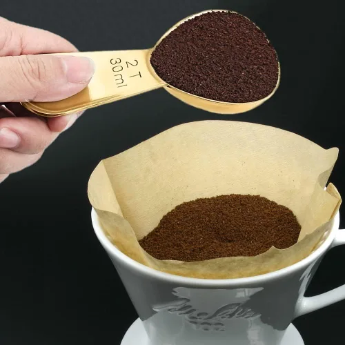 Vista 2 de Cuchara de café dorada de 2 cucharadas y 1 cucharada de café medidora de acero inoxidable para café molido, cuchara de mango corto, para té, azúcar