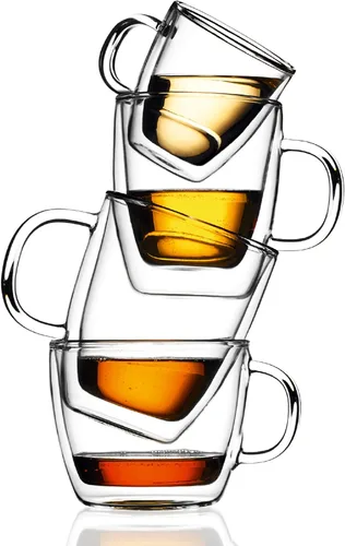 Vista 3 de Bodum 5 oz Bistro Taza para expreso de doble pared, vidrio borosilicato resistente al calor, juego de 2, transparente