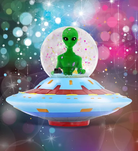 Vista 5 de CoTa Global Alien Snow Globe - Figura mágica de globo de agua arcoíris con purpurina brillante, adorno coleccionable para decoración del hogar