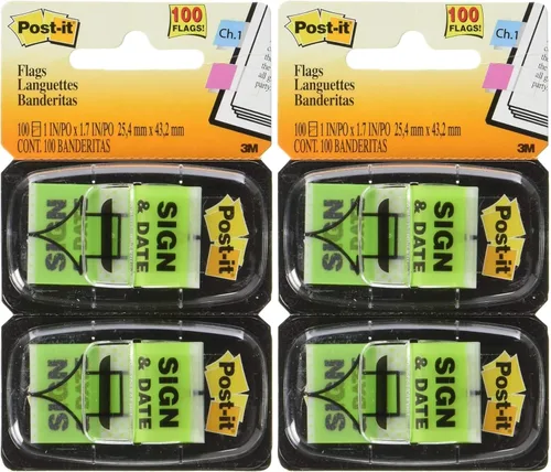 Vista 10 de Post-it Banderas 680-SD2, de 1 pulgada de ancho, verde, banderas de señal y fecha - Paquete de 24