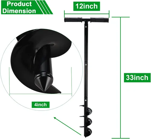 Vista 2 de RealPlus Taladro manual para perforar postes de 4 x 33 pulgadas, herramienta de excavadora de agujeros de jardín, taladro manual de tierra