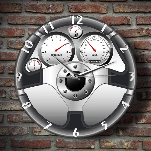 Vista 5 de The Geeky Days Reloj de pared de cuarzo silencioso con volante y tablero de instrumentos deportivo, diseño de automóvil, decoración del hogar