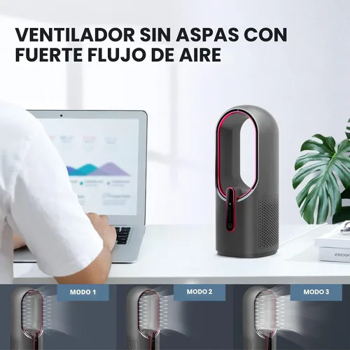 Vista 3 de KONSIDEN Ventilador de escritorio sin aspas, ventilador de oficina de 11.8 pulgadas, pequeño, silencioso, ajuste de 3 velocidades, control táctil