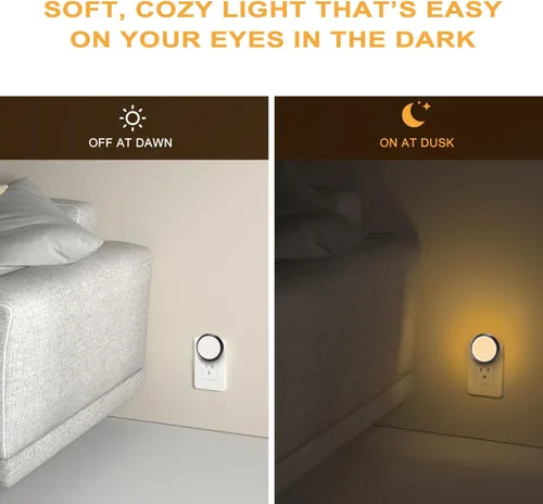 Vista 3 de Luces nocturnas enchufables a la pared, luz nocturna con sensor de atardecer a amanecer, blanco suave de 3000 K, luz nocturna compacta para niños