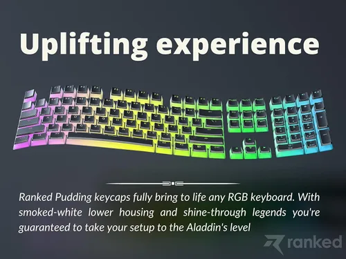 Vista 7 de Ranked Teclas Pudding PBT 112 Juego de teclas de doble disparo translúcidas ANSI EE. UU. e ISO Perfil OEM para teclado mecánico RGB de juego