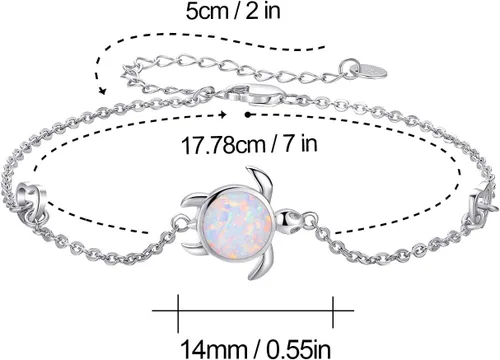 Vista 2 de Cuoka Pulsera de tortuga de plata de ley 925 con ópalo y tortuga marina, pulsera de tortuga de mar, pulsera de naturaleza oceánica, regalo para ella