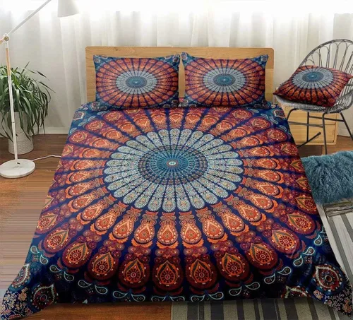 Vista 5 de Juego de funda de edredón de mandala bohemio, 3D, exótico, bohemio, elegante, estampado floral indio, lujoso, de microfibra suave, juego de ropa