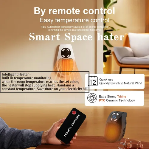 Vista 6 de Calentador de espacio con termostato inteligente, calentadores pequeños eléctricos portátiles de 450 W con temporizador/protección contra