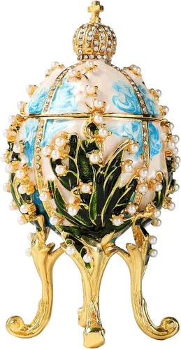 Vista 9 de Faberge - Cajas de joyería para baratijas, adornos con bisagras, colección de artesanía antigua, regalo de lujo para decoración del hogar