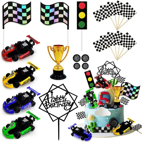 Vista 8 de Decoración de Pastel de Coche de Carreras Decoración Superior de Pastel de Coche de Carreras Decoraciones de Pastel de Cumpleaños de Coche